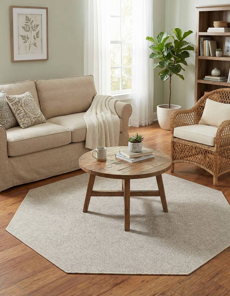 Detail image of 5' 3 x 5' 3  Washable Solid Indoor / Outdoor Octagon Rug