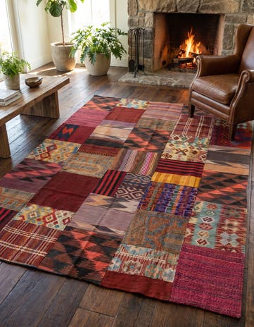 5' x 6' 7 Hand Woven Kilim Patchwork Wool Rug