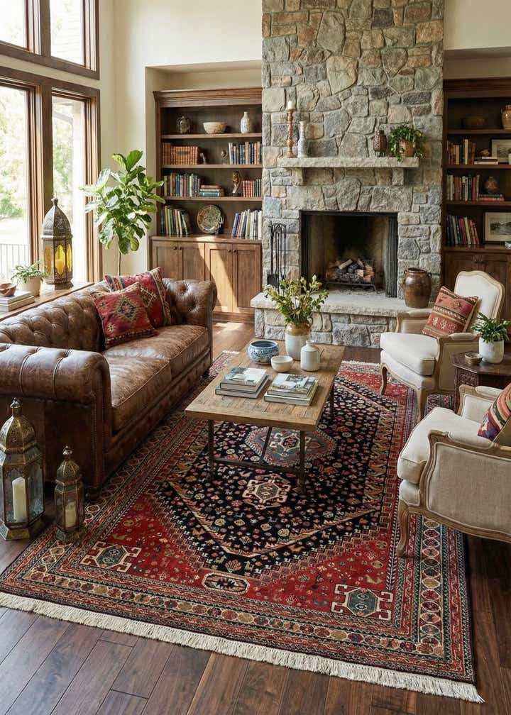 6' 4 x 9' 9 Hand Knotted Ghashghaei Wool Rug