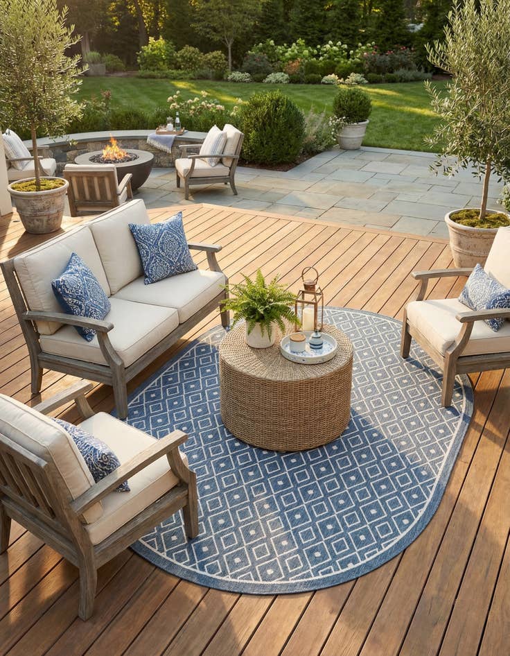 Detail image of 7' 10 x 10'  Washable Trellis Indoor / Outdoor Oval Rug