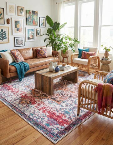 Ivory Orange Washable Francesca Square Rug