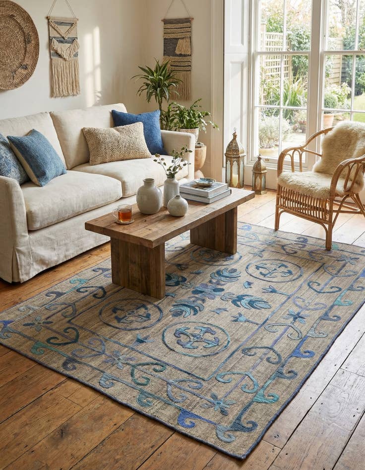 Detail image of 5' x 6' 2  Hand Woven Kilim Suzani Wool Rug