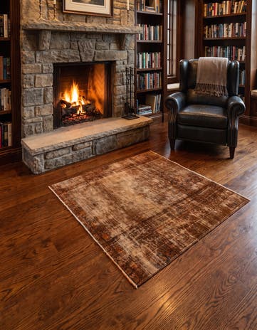 5' 1 x 5' 2 Hand Knotted Ultra Vintage Persian Wool Square Rug