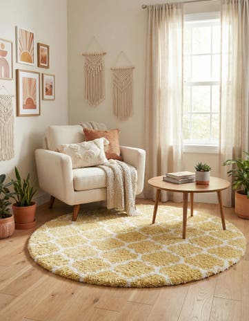 Yellow Moroccan Shag Round Rug