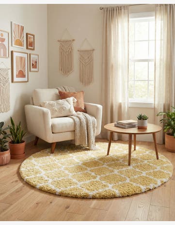 Yellow Marrakesh Shag Round Rug
