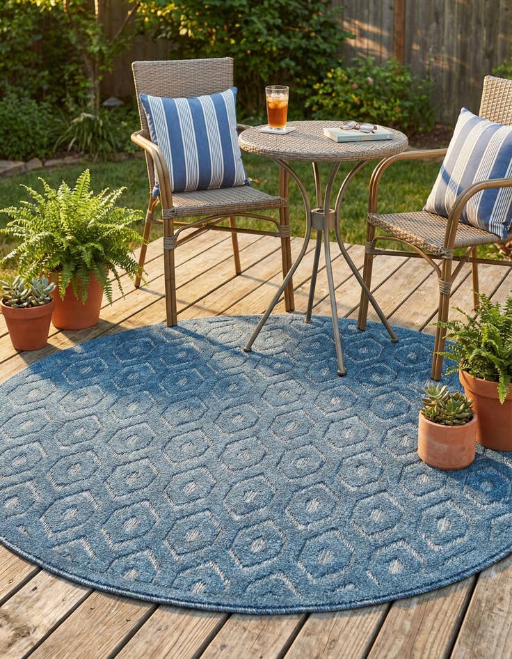 Detail image of 5' 3 x 5' 3 Easy-Clean Trellis Textured Indoor / Outdoor Round Rug