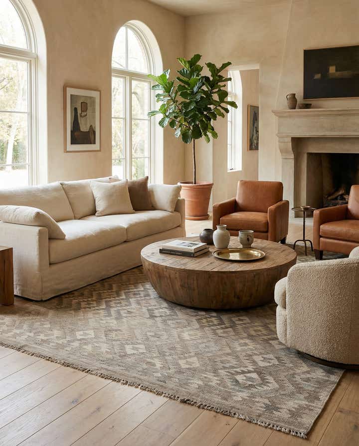 6' 4 x 9' 9 Hand Woven Kilim Maymana Wool Rug