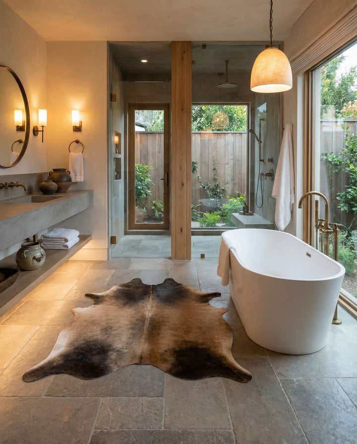 6' 2 x 6' 6 Cowhide Leather Square Rug