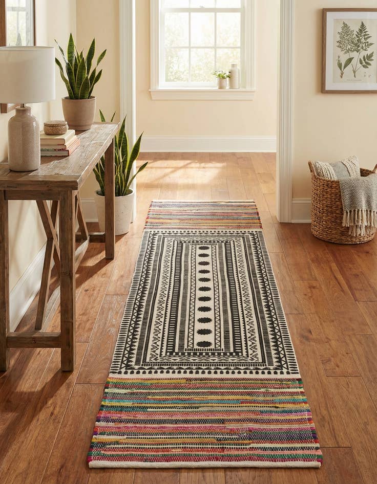 Detail image of 2' x 8'  Hand Braided Chindi Cotton Runner Rug