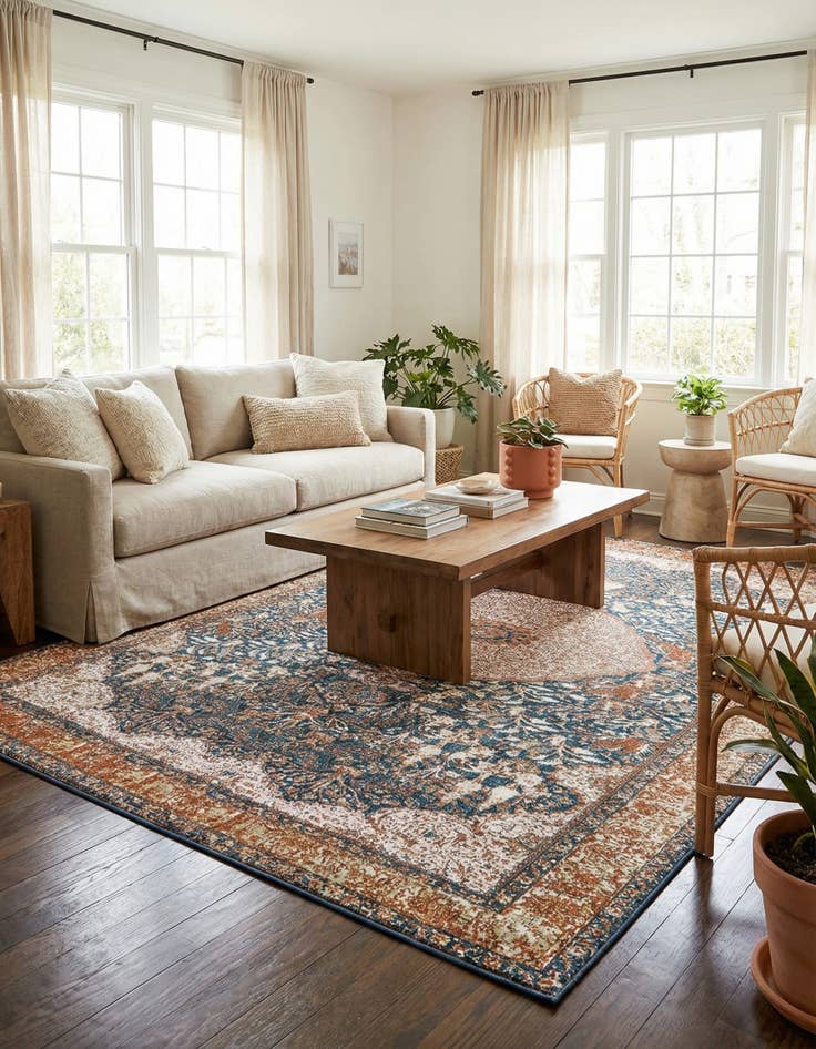 Detail image of  9' x 12'  Washable Traditional Indoor / Outdoor Rug