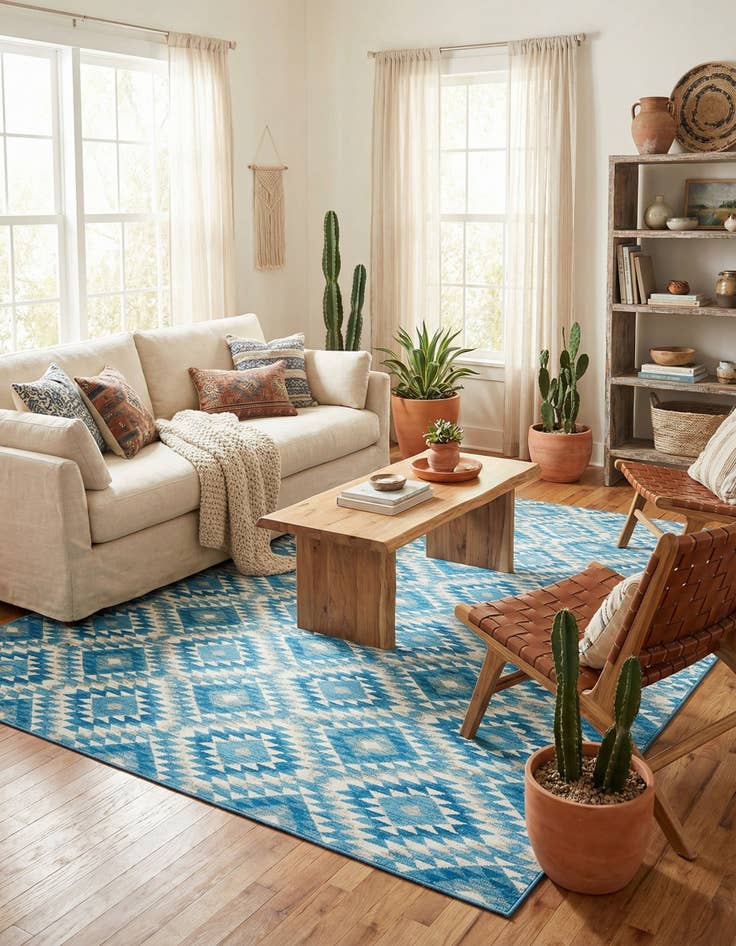 Detail image of 10' x 12' Easy-Clean Southwestern Indoor / Outdoor Rug