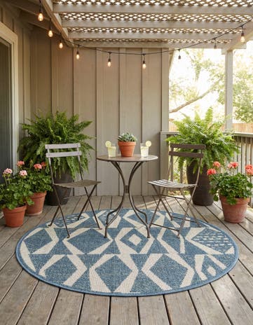 Blue Easy-Clean Baja Indoor / Outdoor Round Rug
