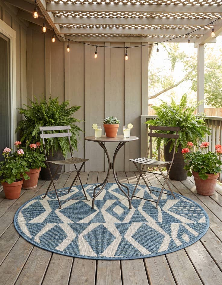 Detail image of 4' 1 x 4' 1 Easy-Clean Baja Indoor / Outdoor Round Rug