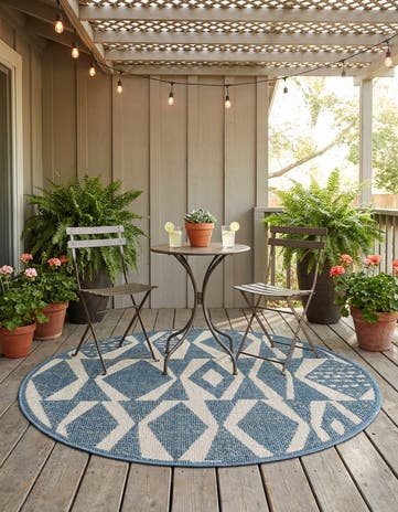 Blue Easy-Clean Baja Indoor / Outdoor Round Rug
