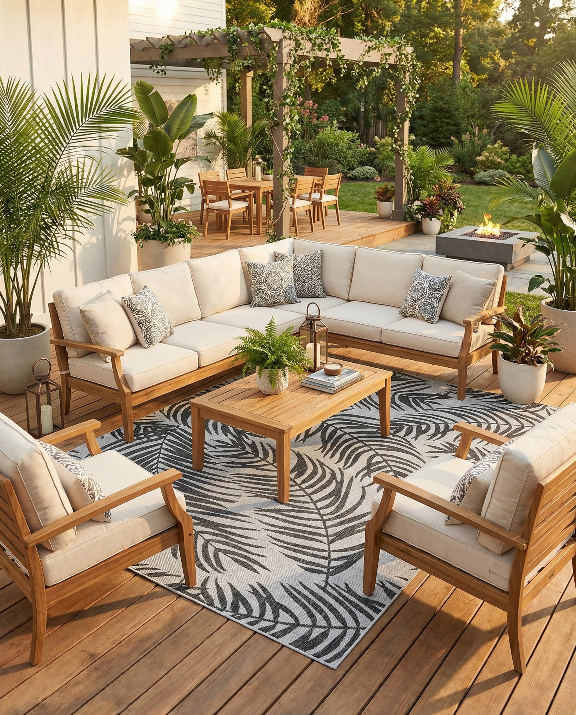  9' x 12'  Washable Botanical Indoor / Outdoor Rug