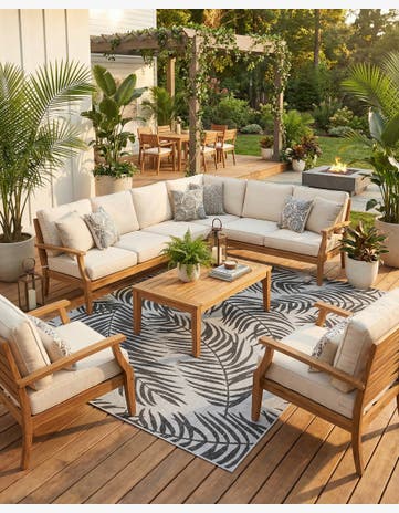 Charcoal Ivory Easy-Clean Botanical Indoor / Outdoor Rug