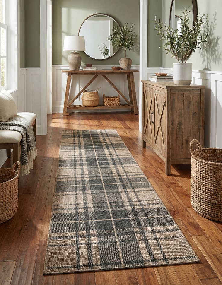 Detail image of 2' 7 x 12'  Washable Checkered Indoor / Outdoor Runner Rug