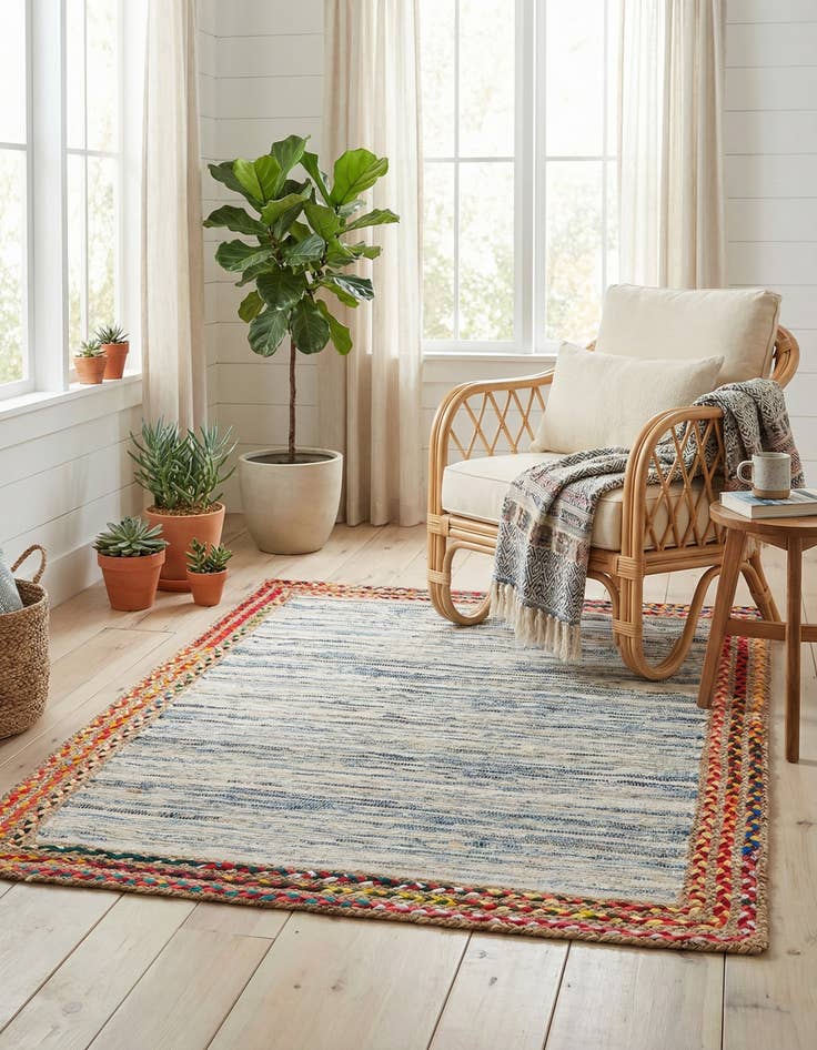 Detail image of 4' 1 x 5'  Hand Braided Chindi Jute Rug