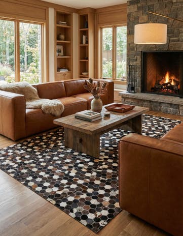 5' 2 x 8' Cowhide Leather Rug