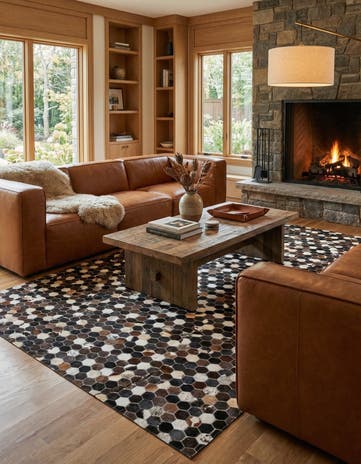 5' 2 x 8' Cowhide Leather Rug