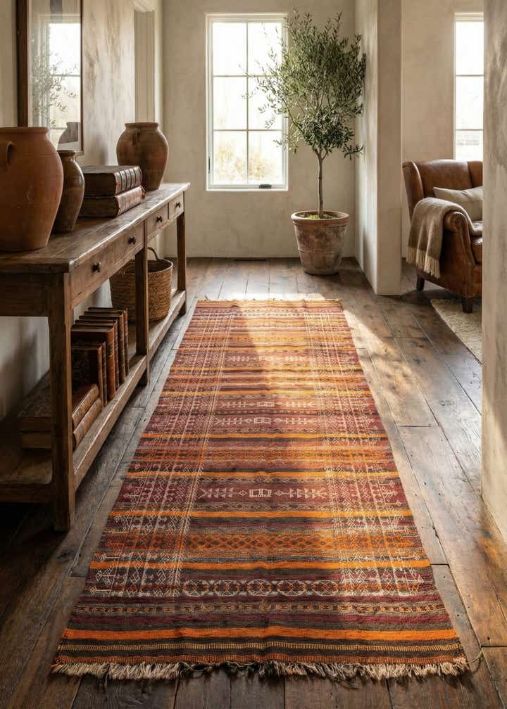 4' 3 x 10' 8 Hand Woven Kilim Fars Wool Runner Rug