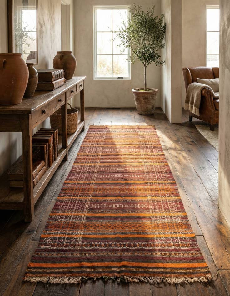 Detail image of 4' 3 x 10' 8 Hand Woven Kilim Fars Wool Runner Rug