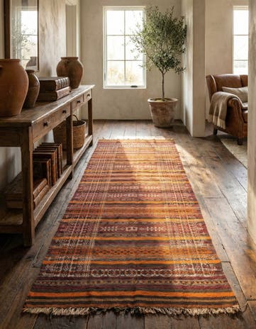 4' 3 x 10' 8 Hand Woven Kilim Fars Wool Runner Rug