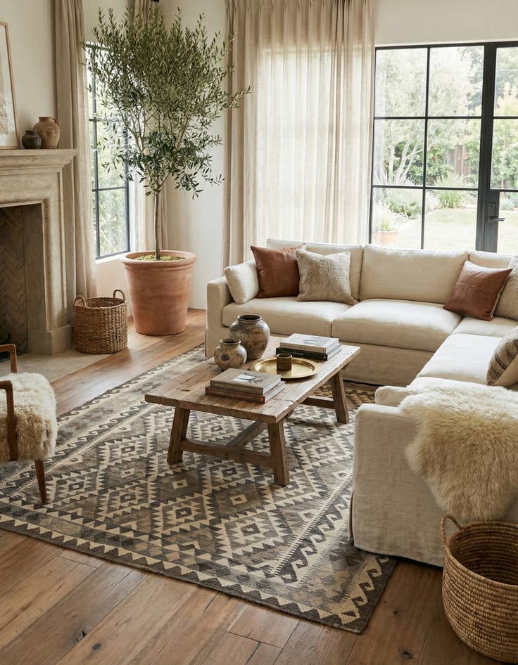 Detail image of  6' 7 x 9' 8  Hand Woven Kilim Maymana Wool Rug