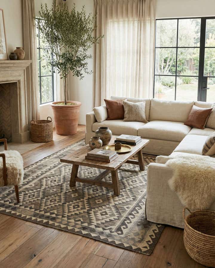 6' 7 x 9' 8 Hand Woven Kilim Maymana Wool Rug