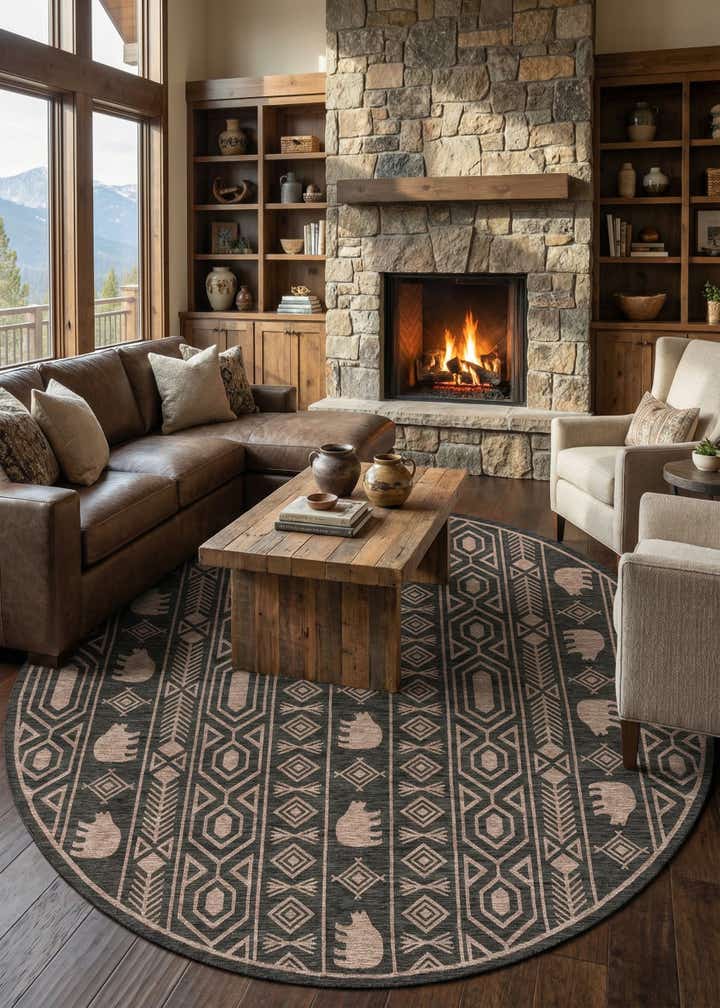 13' x 13' Easy-Clean Southwestern Indoor / Outdoor Round Rug