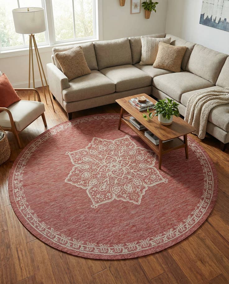 Detail image of 7' 10 x 7' 10 Easy-Clean Traditional Indoor / Outdoor Round Rug