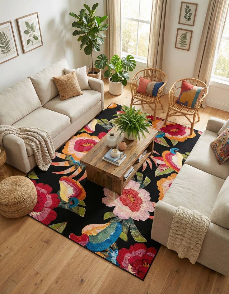 Detail image of  7' 10 x 10'  Washable Botanical Indoor / Outdoor Rug