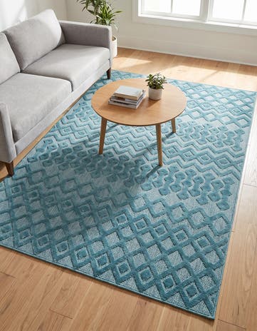 Aqua Easy-Clean Trellis Textured Indoor / Outdoor Rug