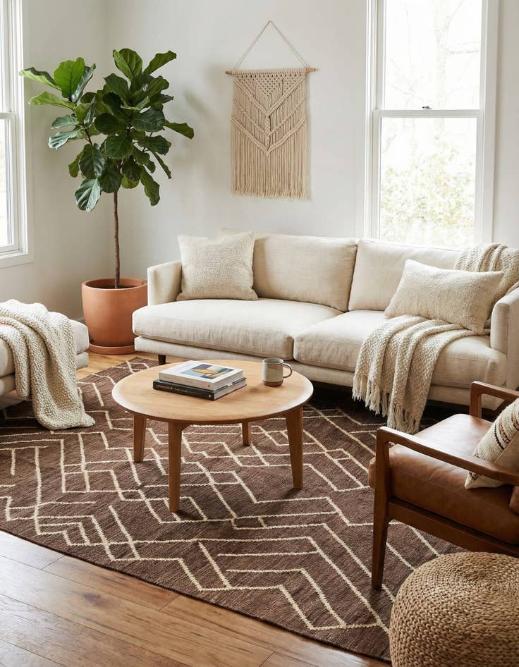 Detail image of 4' 4 x 6'  Hand Woven Kilim Modern Wool Rug