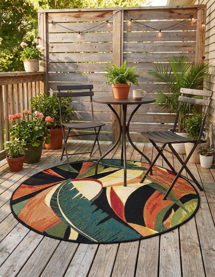 Detail image of 3' x 3'  Washable Botanical Indoor / Outdoor Round Rug