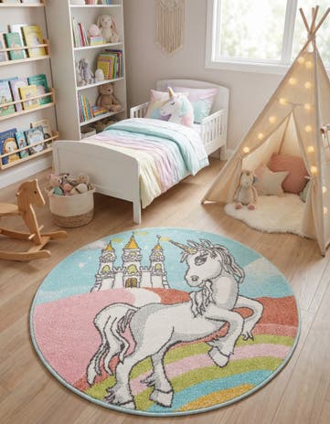 Unicorn Whimsy Kids Round Rug
