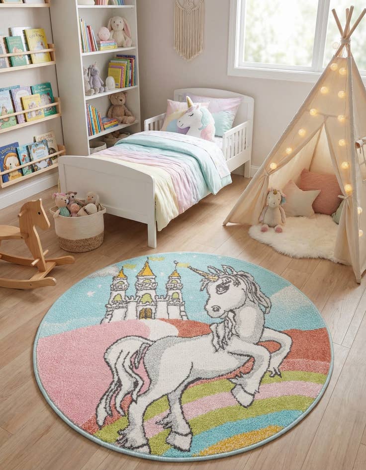 Detail image of 3' 3 x 3' 3 Unicorn Whimsy Kids Round Rug