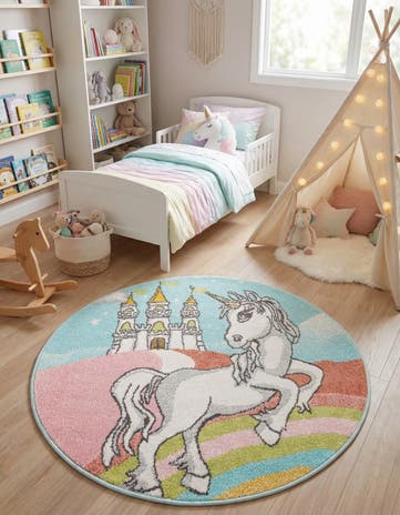 3' 3 x 3' 3 Unicorn Whimsy Kids Round Rug