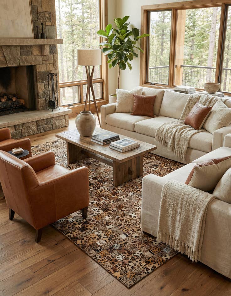 Detail image of 5' 1 x 8' Cowhide Leather Rug