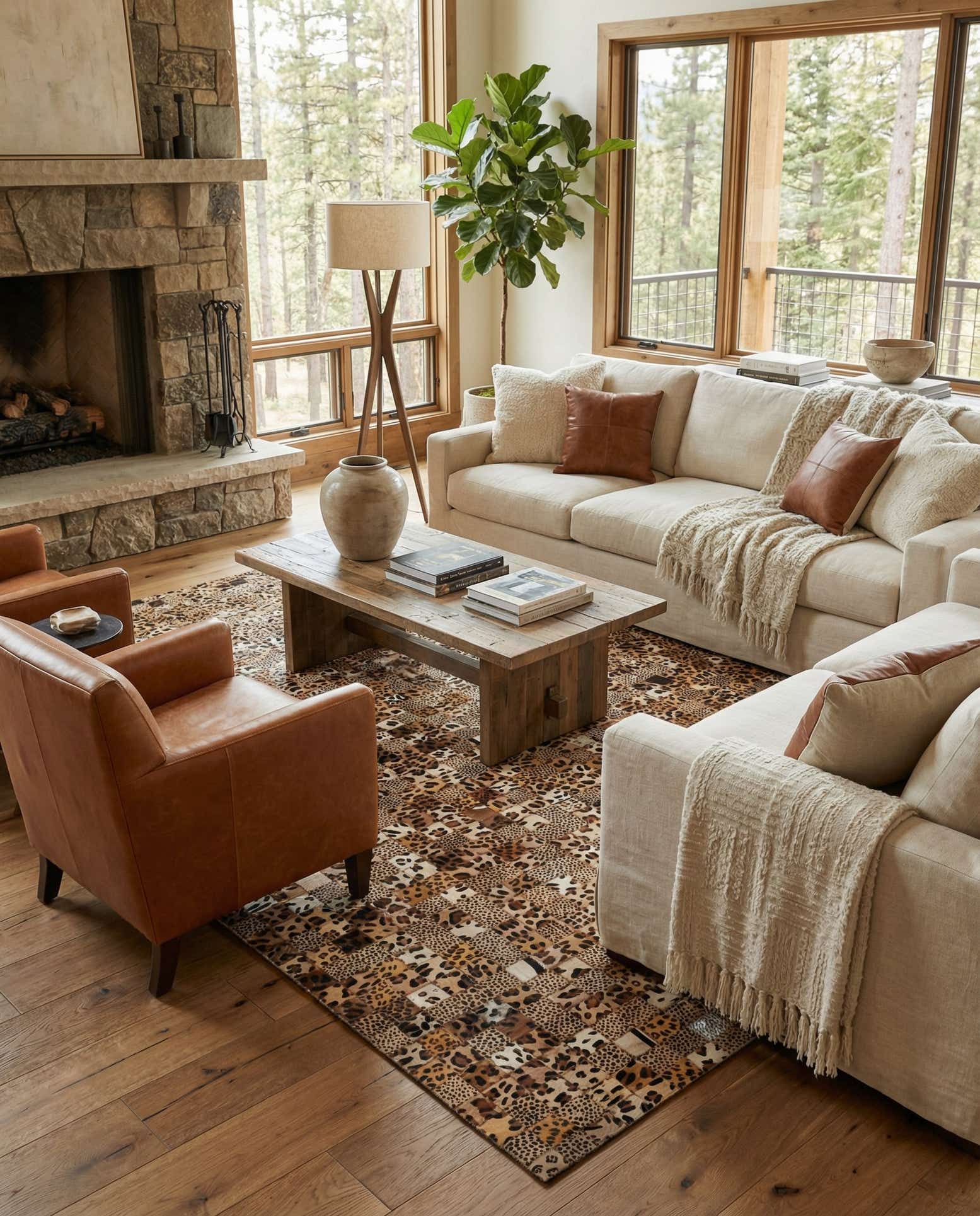 5' 1 x 8' Cowhide Leather Rug