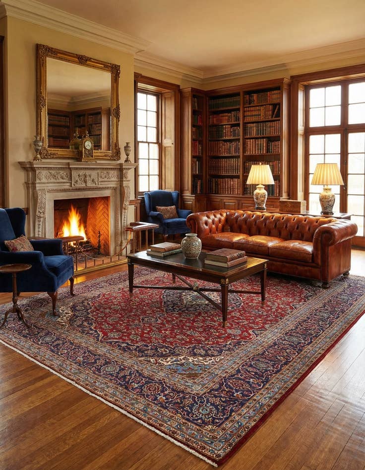 Detail image of  9' 9 x 12' 10  Hand Knotted Kashan Persian Wool Rug