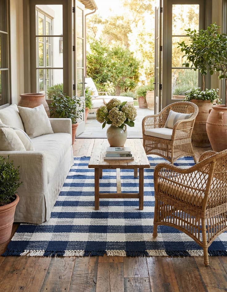 Detail image of 6' x 9' Eco Plaid   Washable Indoor / Outdoor Rug