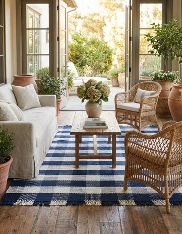 6' x 9' Easy-Clean Eco Plaid Washable Indoor / Outdoor Rug