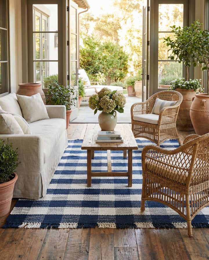 6' x 9' Easy-Clean Eco Plaid Washable Indoor / Outdoor Rug