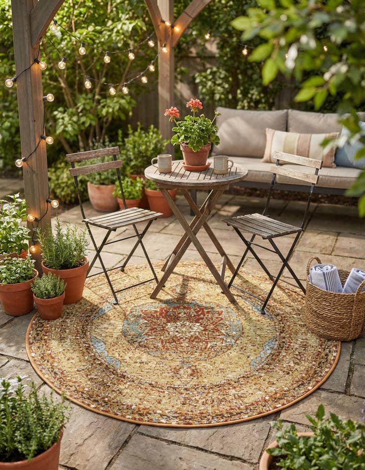 Detail image of 3' 3 x 3' 3  Washable Traditional Indoor / Outdoor Round Rug