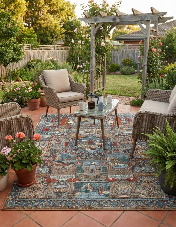 Detail image of 5' 3 x 7'  Washable Traditional Indoor / Outdoor Rug