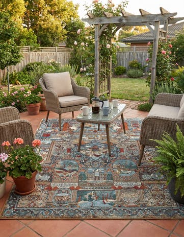 5' 3 x 7' Easy-Clean Traditional Indoor / Outdoor Rug