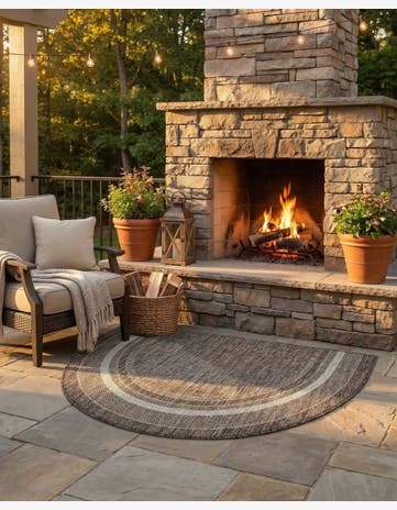 Brown Easy-Clean Border Indoor / Outdoor Hearth Rug