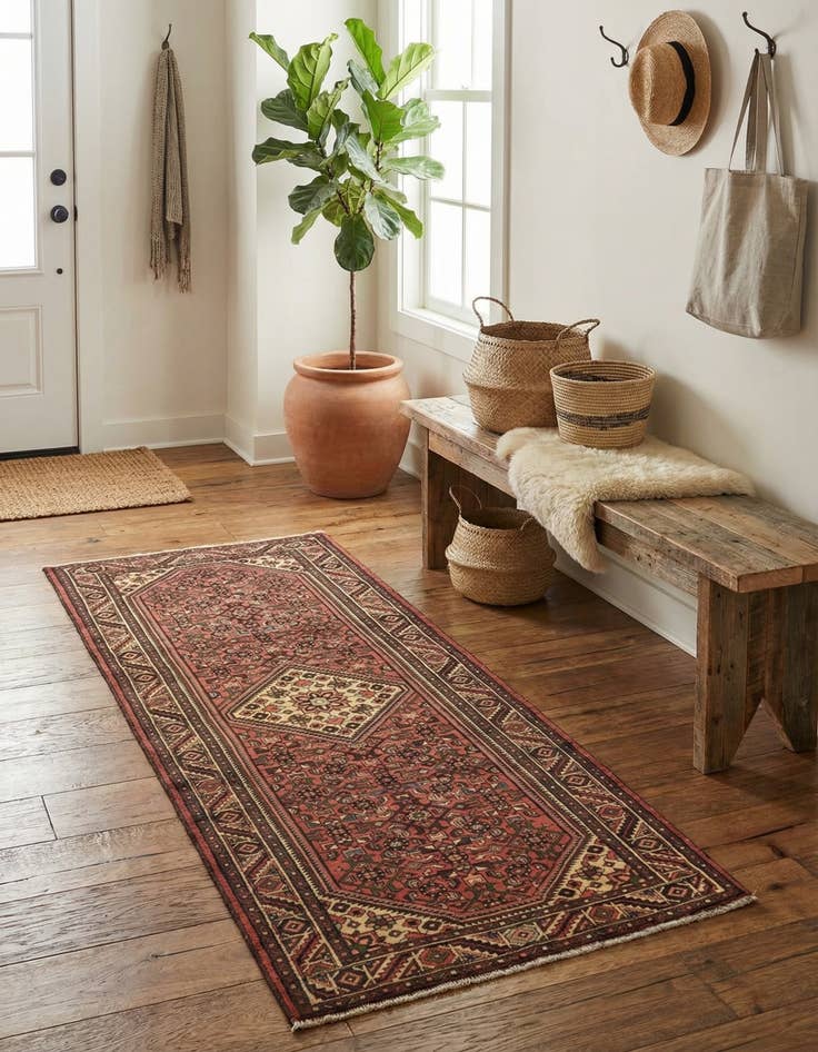 Detail image of 3' 6 x 9' 10  Hand Knotted Hossainabad Persian Wool Runner Rug