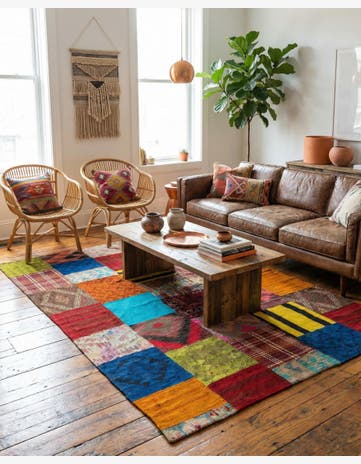 5' 4 x 7' 10 Hand Woven Kilim Patchwork Wool Rug